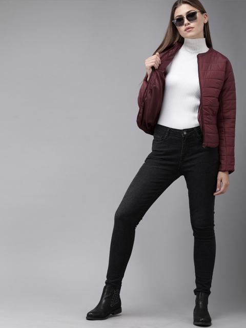 

Roadster Women Maroon Solid Padded Jacket