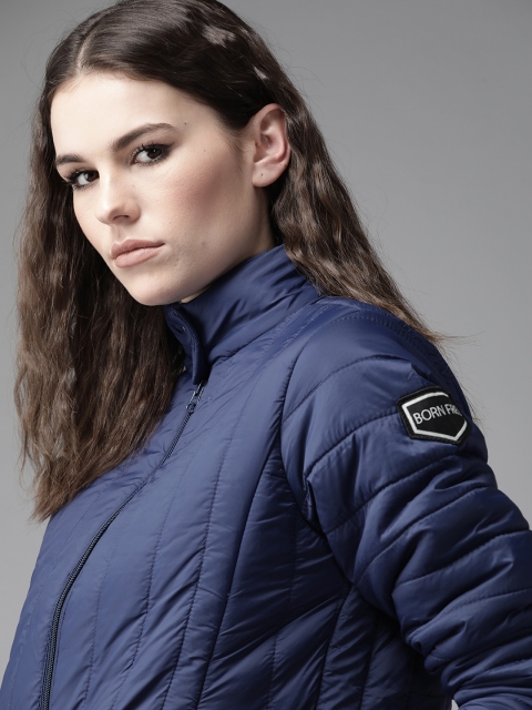 

Roadster Women Navy Blue Solid Padded Jacket