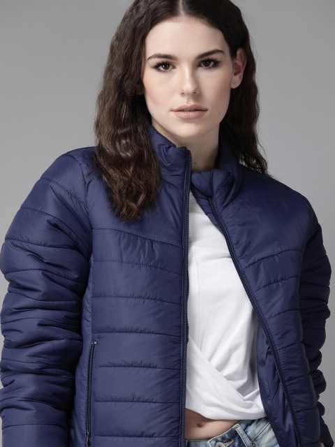 

Roadster Women Blue Solid Puffer Jacket with Applique Detail