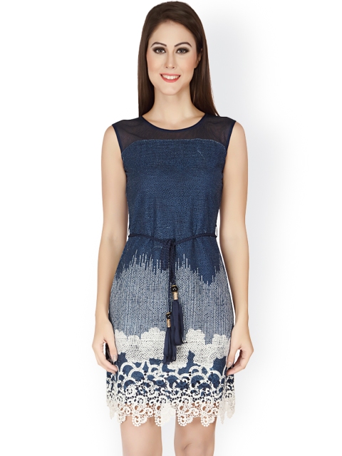 

Soie Blue Printed A-Line Dress