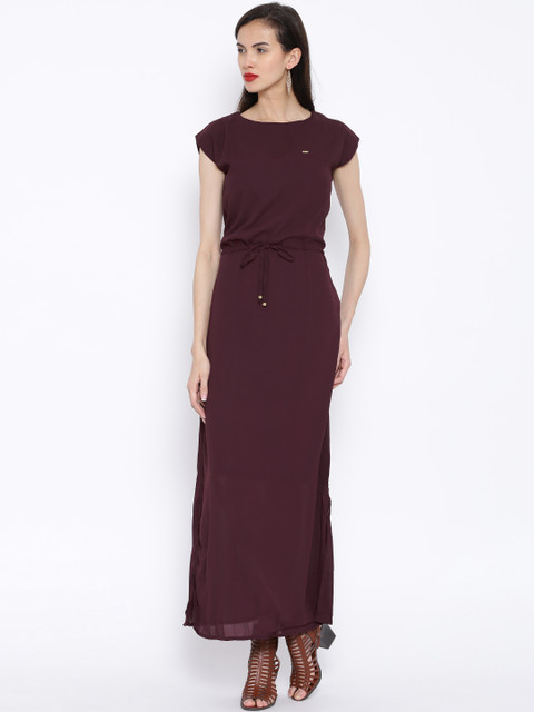 

Tokyo Talkies Burgundy Polyester Maxi Dress