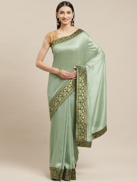 

Mitera Green Solid Saree