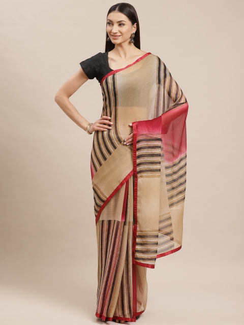 

Shaily Beige & Black Striped Saree