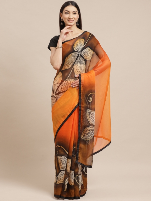 

Shaily Orange & Brown Floral Print Saree