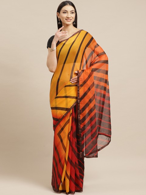 

Shaily Orange & Brown Striped Saree