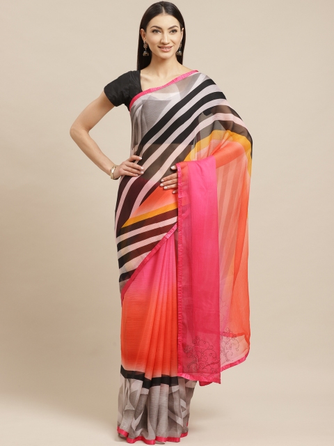 

Shaily Pink & Black Striped Saree