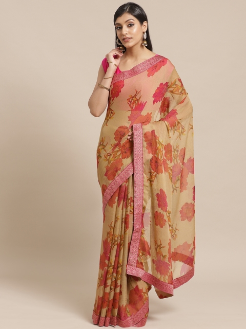 

Shaily Beige & Pink Floral Printed Saree