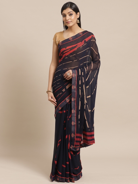 

Shaily Navy Blue & Beige Poly Georgette Printed Saree
