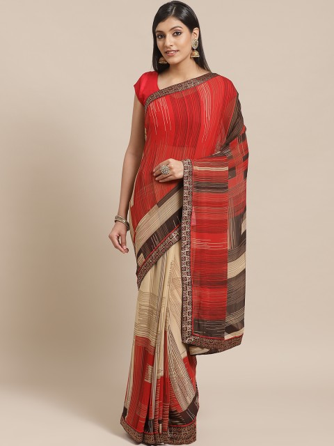 

Shaily Red & Beige Poly Georgette Geomatric Print Saree