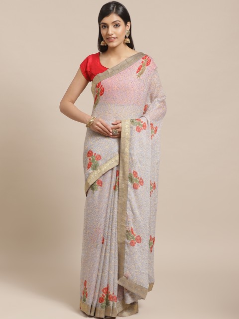 

Shaily Blue & Beige Poly Georgette Floral Printed Saree