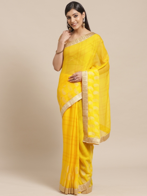 

Shaily Yellow & Golden Poly Georgette Paisley Printed Saree