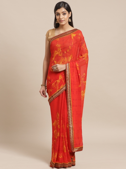 

Shaily Red & Yellow Poly Georgette Printed Saree