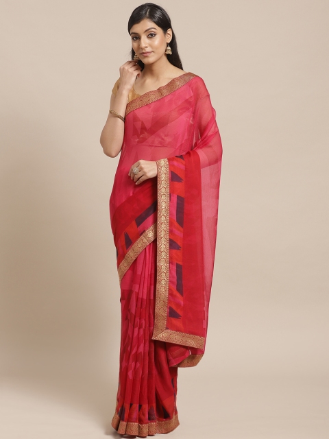 

Shaily Women's Pink Poly Georgette Geometric Printed Saree