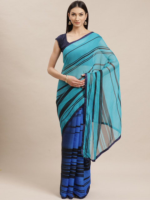 

Shaily Blue & Green Striped Saree