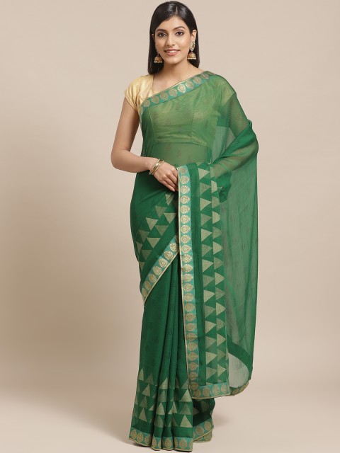 

Shaily Green & Golden Poly Georgette Woven Design Saree