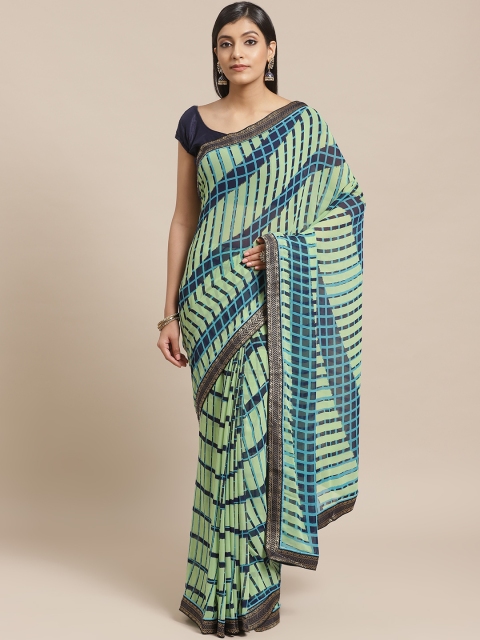 

Shaily Green & Navy Blue Poly Georgette Checked Saree