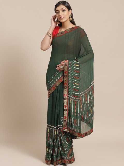 

Shaily Green & White Poly Georgette Printed Saree
