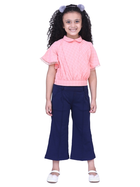 

ADIVA Girls Peach-Coloured & Navy Blue Co-Ord Set