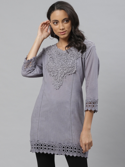 

Vemante Women Grey Ethnic Self-Design Tunic