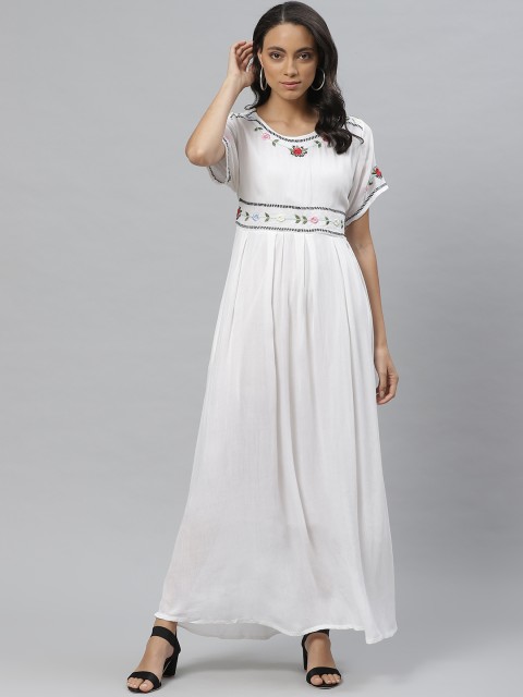 

Vemante Women White Embroidered Yoke Maxi Dress