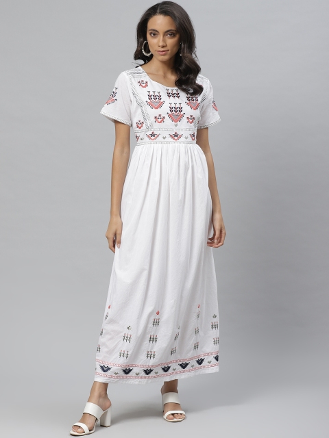

Vemante Women White Embroidered Maxi Dress