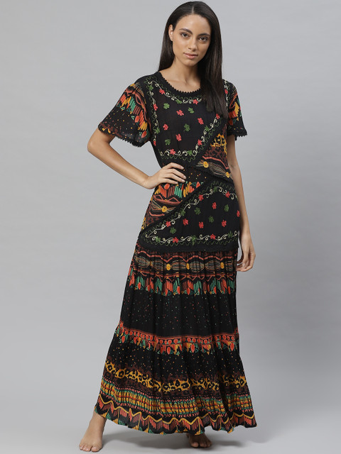 

Vemante White & Orange Printed Nightdress, Black