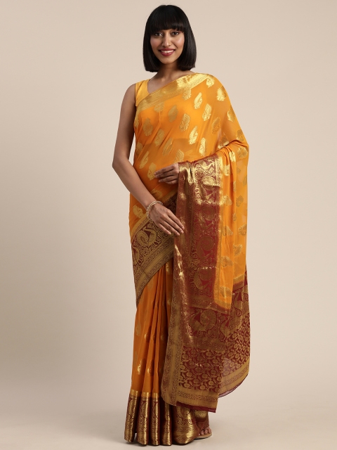 

MIMOSA Mustard Yellow & Gold-Toned Poly Chiffon Woven Design Banarasi Saree