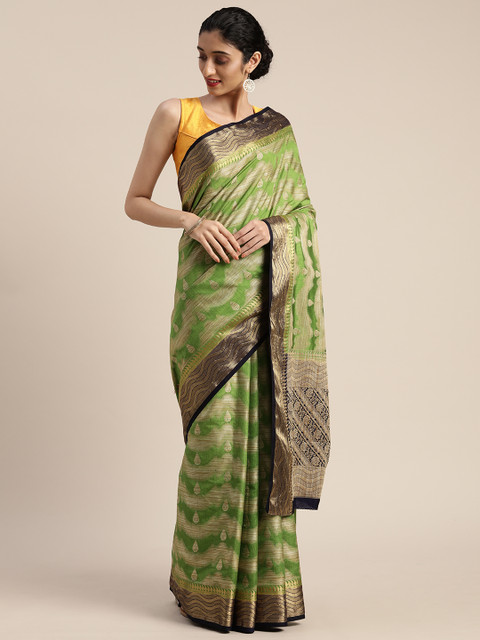 

MIMOSA Olive Green Art Silk Woven Design Kanjeevaram Saree
