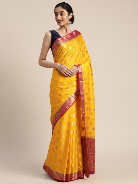 

MIMOSA Mustard Yellow Poly Chiffon Woven Design Banarasi Saree