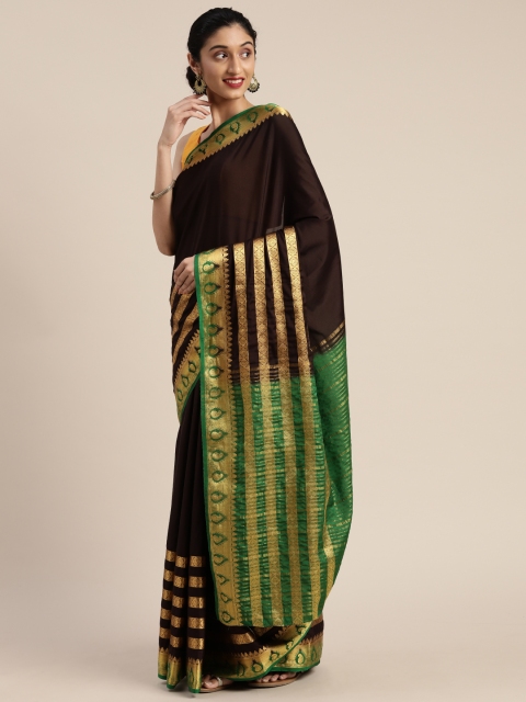 

MIMOSA Burgundy Poly Crepe Striped Mysore Silk Saree