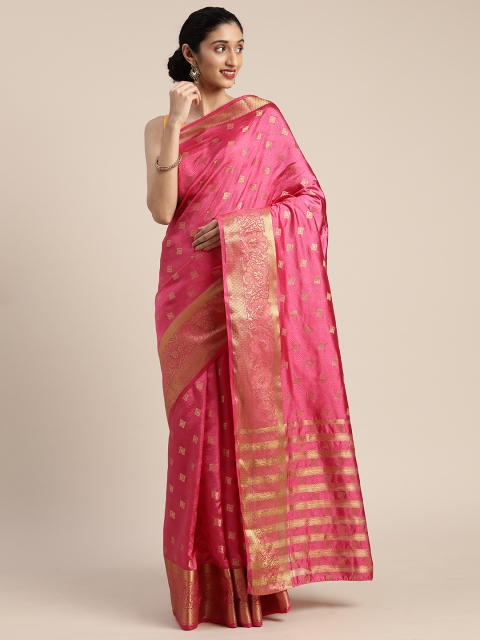 

MIMOSA Pink & Gold-Toned Art Silk Woven Design Kanjeevaram Saree