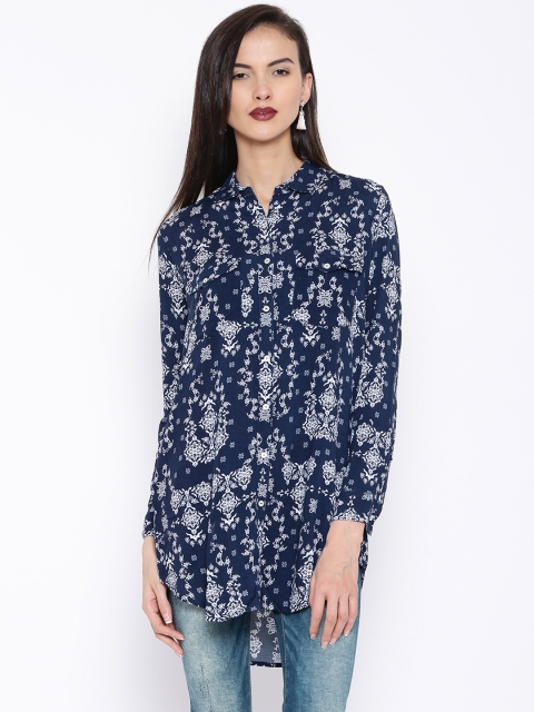 

Tokyo Talkies Navy Floral Print Tunic Shirt, Navy blue