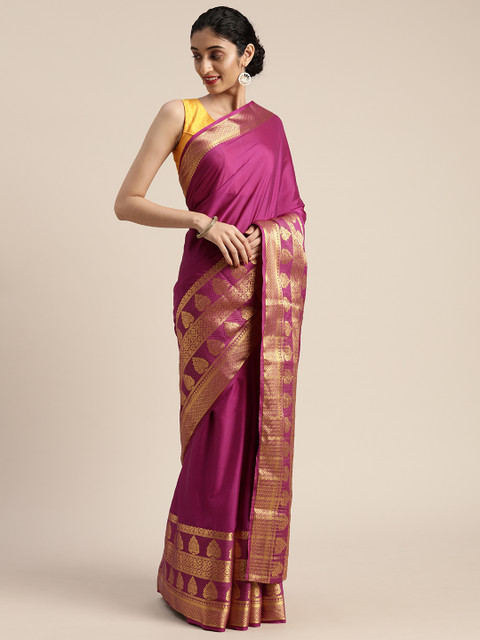 

MIMOSA Burgundy Poly Crepe Solid Mysore Silk Saree
