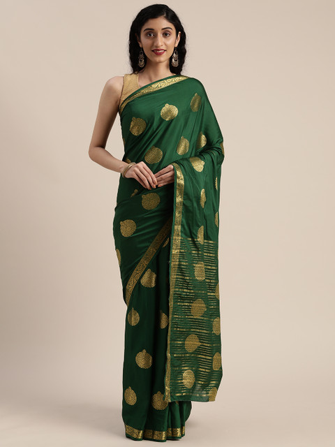 

MIMOSA Green & Gold-Toned Poly Crepe Woven Design Mysore Silk Saree