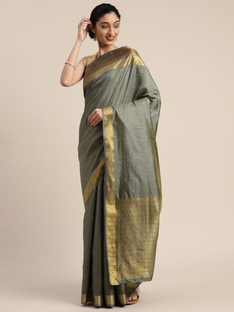 

MIMOSA Charcoal Grey & Gold-Toned Art Silk Woven Design Kanjeevaram Saree