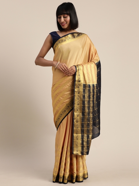 

MIMOSA Cream-Coloured Poly Crepe Solid Mysore Silk Saree