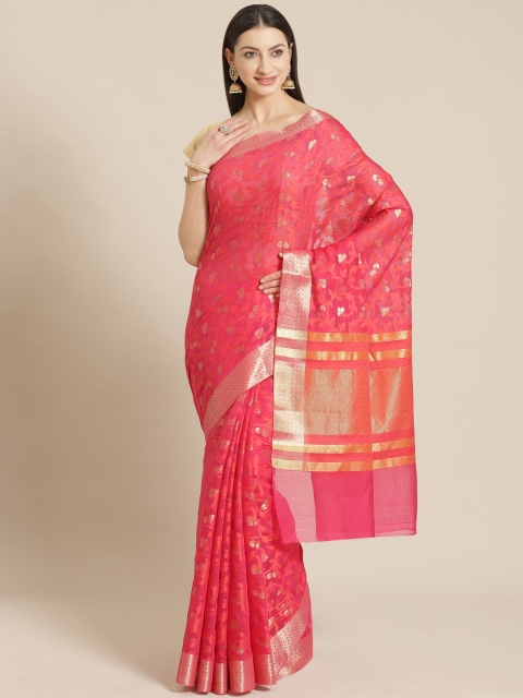 

Mitera Pink & Golden Zari Woven Design Banarasi Saree