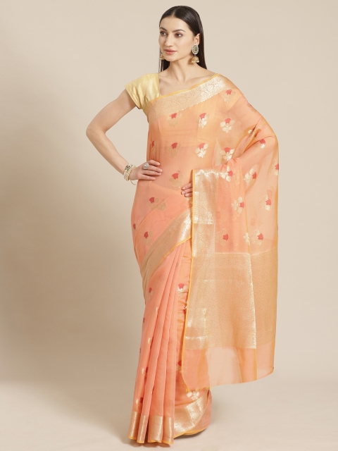 

Mitera Peach-Coloured & Red Zari Woven Design Banarasi Saree