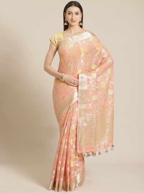 

Mitera Peach-Coloured & Golden Floral Woven Design Banarasi Saree