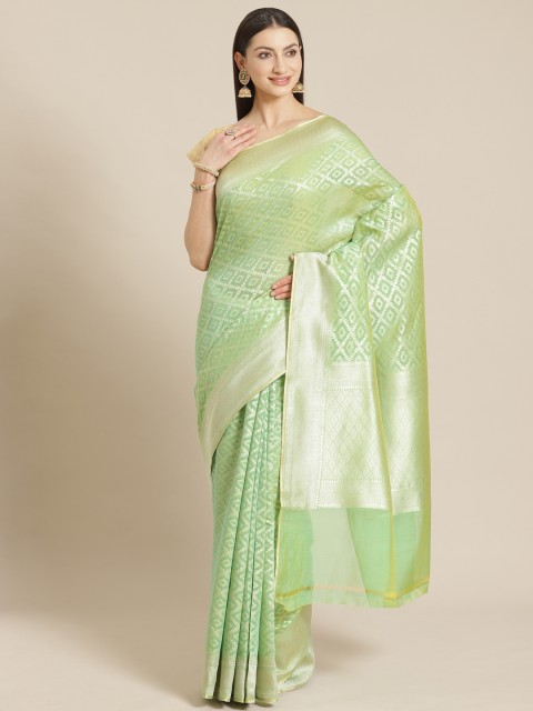

Mitera Green & Golden Zari Woven Design Banarasi Saree