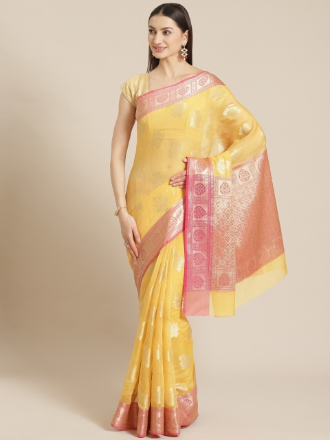 

Mitera Mustard Yellow & Golden Liva Woven Design Banarasi Saree