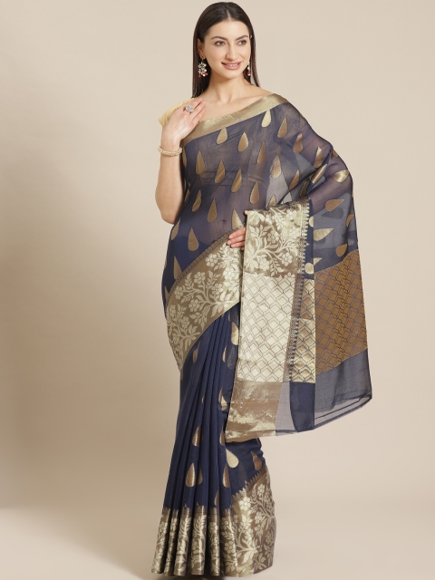 

Mitera Navy Blue & Golden Liva Woven Design Banarasi Saree