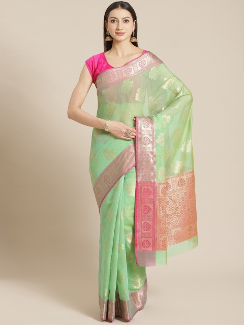 

Mitera Sea Green & Golden Liva Woven Design Banarasi Saree