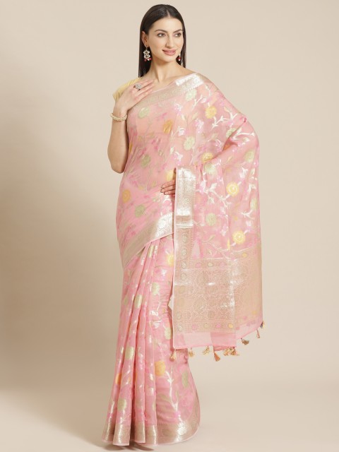 

Mitera Pink & Golden Woven Design Celebrity Banarasi Saree