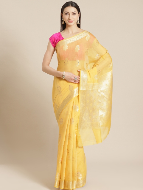 

Mitera Yellow & Golden Zari Woven Design Celebrity Banarasi Saree