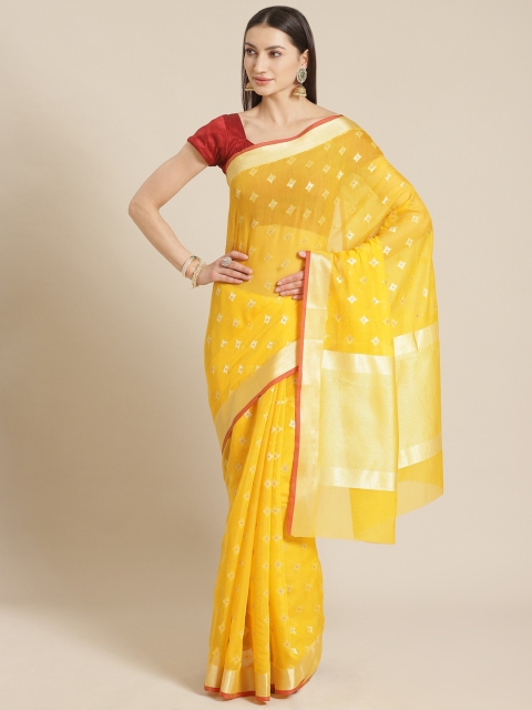 

Mitera Yellow & Golden Liva Woven Design Banarasi Saree