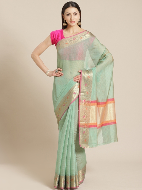 

Mitera Green & Blue Striped Celebrity Banarasi Saree