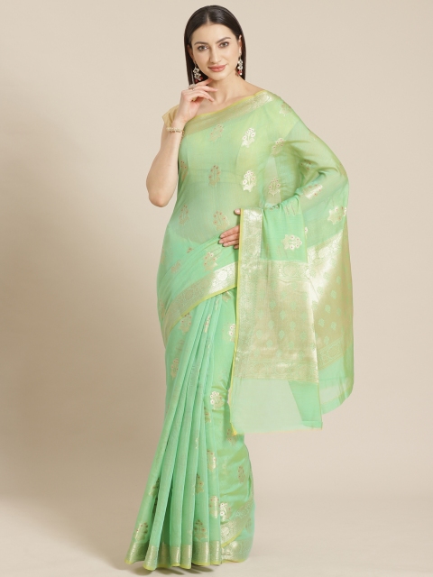 

Mitera Green & Golden Zari Woven Design Celebrity Banarasi Saree