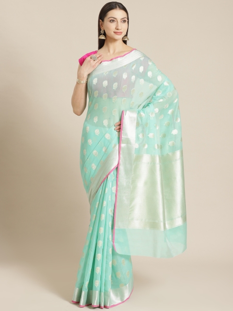 

Mitera Sea Green & Silver Woven Design Banarasi Saree