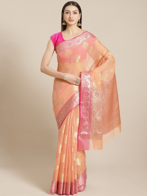 

Mitera Peach-Coloured & Golden Zari Woven Design Celebrity Banarasi Saree